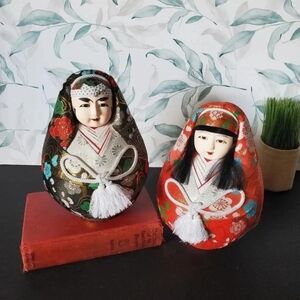 Vintage/Antique Japanese Wooden Doll Set Hime-Daruma Nishiki-Daruma